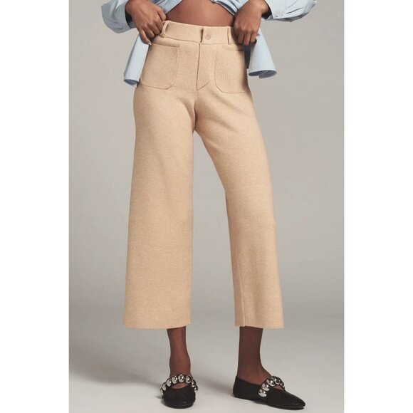 The Colette Sweater Knit Crop Wide-Leg Pants by Maeve Light Beige L - Picture 1 of 4
